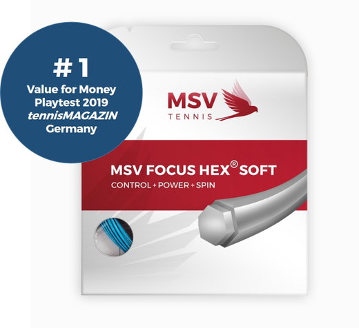 MSV Tennissaite Focus Hex Soft 1.15 (Haltbarkeit+Kontrolle+Power+Spin) hellblau 12m Set