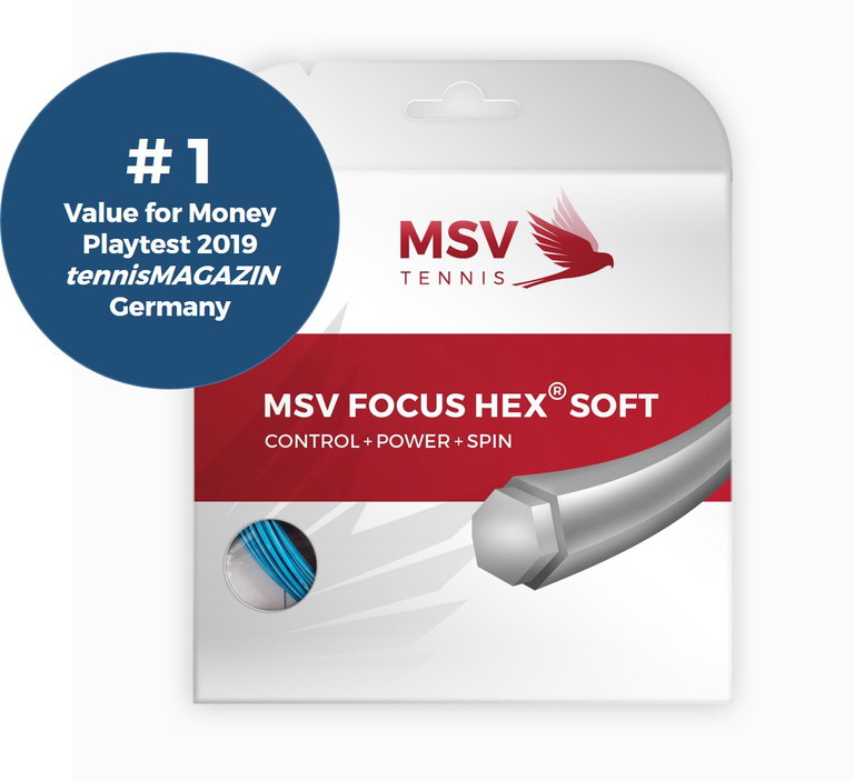 MSV Tennissaite Focus Hex Soft 1.15 (Haltbarkeit+Kontrolle+Power+Spin) hellblau 12m Set