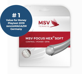 MSV Tennissaite Focus Hex Soft (Haltbarkeit+Kontrolle+Power+Spin) weiss 12m Set