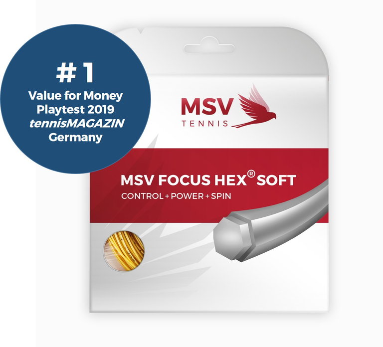 MSV Tennis String Focus Hex Soft 1.20 (Durability+Control+Power+Spin) yellow 12m Set