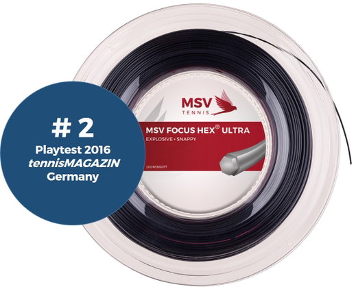 MSV Tennissaite Focus Hex Ultra (Spin+Spannungskonstanz) schwarz 200m Rolle