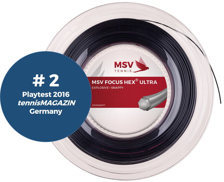 MSV Tennissaite Focus Hex Ultra (Spin+Spannungskonstanz) schwarz 200m Rolle