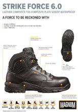 Magnum Arbeitsschuhe Strike Force 6.0 WP Leder (wasserdicht, Sidezip) Composite Toe & Plate schwarz Herren