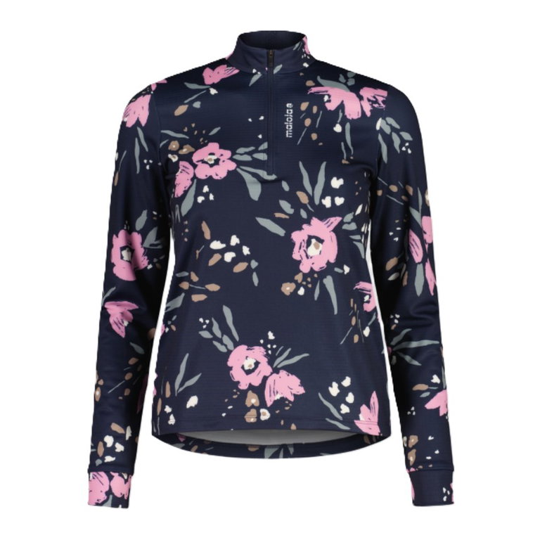 Maloja Halfzip-Langarmshirt SawangM Adventure Midlayer Shirt (warm, 4-Wege-Stretch) navyblau/blume Damen
