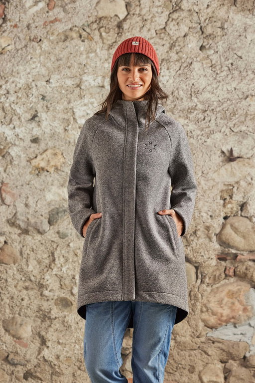 Maloja Wintermantel LupiciaM Urban Alpine Wool Coat (mit Kapuze, Bonded Wool, warm) grau Damen