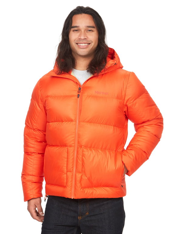 Marmot Winter-Daunenjacke Guides Down Hoody (angenehmer Tragekomfort) orange Herren