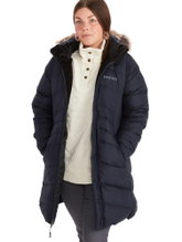 Marmot Winter Coat Montreal (Down filling, fleece lining, robust, water-repellent) navy blue ladies