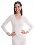 Medima Underwear Long-sleeved Shirt with Lace (20% Angora) White Women (Size S-L)