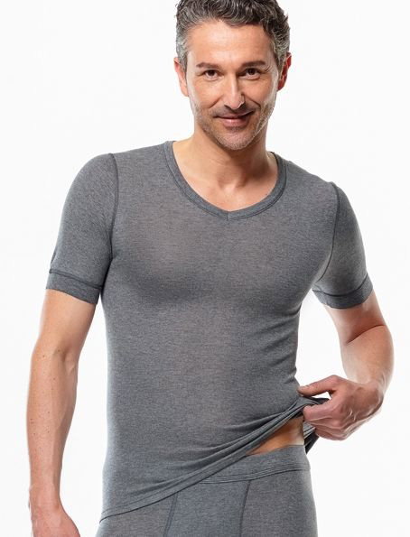 Medima Unterwäsche Tshirt V-Ausschnitt (Kaschmir/Seide) Kurzarm grau Herren (Gr. M-L)
