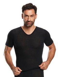 Medima Underwear T-shirt V-neck (Cashmere/Silk) Short Sleeve Black Men (Size XL-XXL)