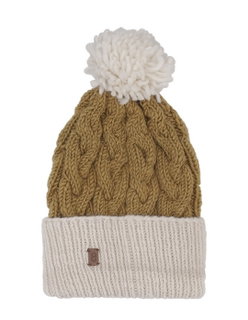 Medima Wintermütze mit Bommel (Pompon) - Merinowolle, Rippenstruktur, Umschlag - senfgelb - 1 Stück