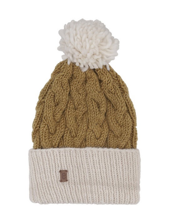 Medima Wintermütze mit Bommel (Pompon) - Merinowolle, Rippenstruktur, Umschlag - senfgelb - 1 Stück