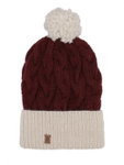 Medima Wintermütze mit Bommel (Pompon) - Merinowolle, Rippenstruktur, Umschlag - bordeaux/rot - 1 Stück