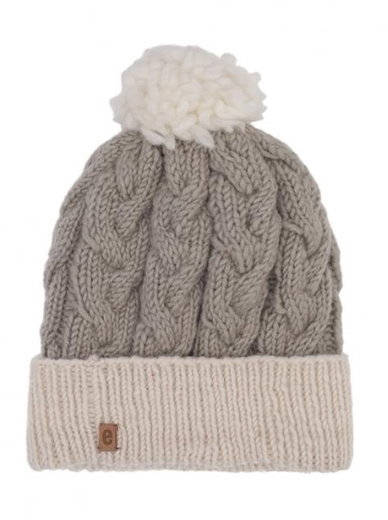 Medima Winter hat with pom pom - Merino wool, ribbed structure, cuff - grey - 1 piece