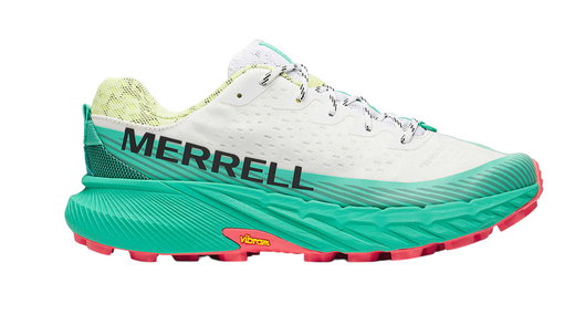 Merrell Trail Running Shoes Agility Peak 5 (comfortable fit, Rock Plate) white/turquoise men's