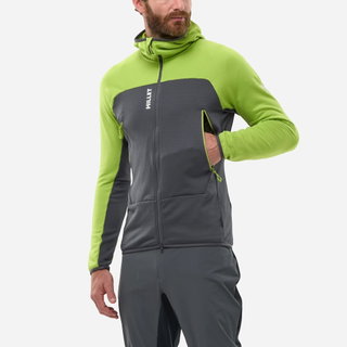 Millet Fleece Jacket Fusion Grid Hoodie (Polartec, breathable) grey/lime men's