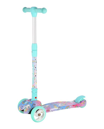 Nils Fun Scooter HLB15A Led mit Bremse (aufklappbarer Roller, Kugellager: ABEC 7) mint/bunt - Mädchen