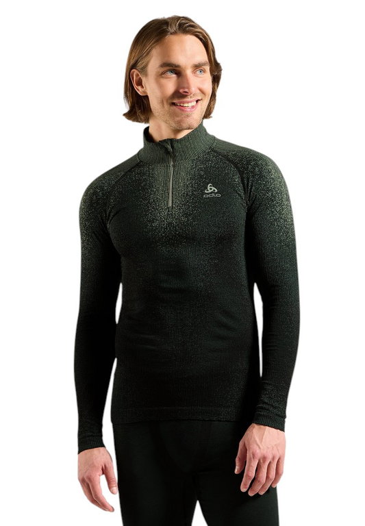 Odlo Langarmshirt Performance Warm Blackcomb (schnelltrocknend, nahtlos) Unterwäsche grün/schwarz Herren