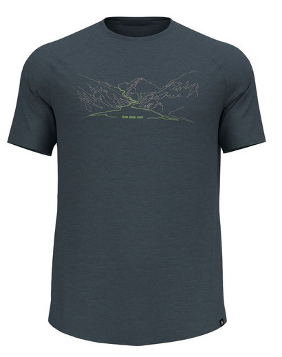 Odlo Wander-/Freizeit Tshirt Ascent Performance Wool 130 Run Bike Hike mit Landschaftsprint darkgrau Herren