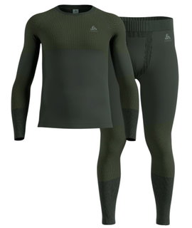 Odlo Funktionsunterwäsche-Set Fundamentals Performance Warm (Langarmshirt und lange Hose) dunkelgrün Herren