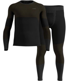 Zestaw bielizny funkcyjnej Odlo Fundamentals Performance Warm (koszulka z długim rękawem i długie spodnie) czarny/brązowy męski