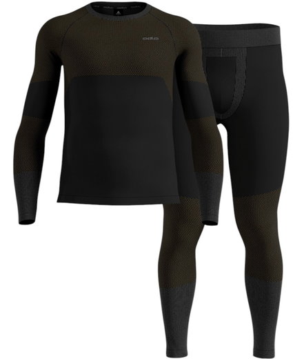 Odlo Funktionsunterwäsche-Set Fundamentals Performance Warm (Langarmshirt und lange Hose) schwarz/braun Herren