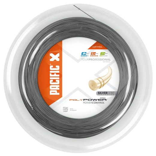 Pacific Tennis String Poly Power Pro (Durability+Power) silver 200m roll