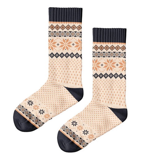 Polar Star Tagessocke Crew Aggende Wintermuster (Baumwolle, warm) beige/schwarz - 1 Paar