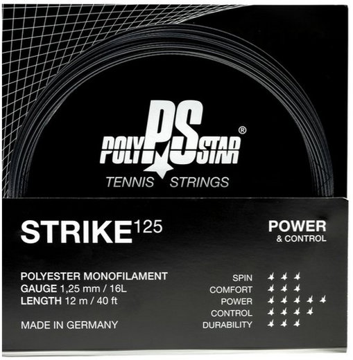 Polystar Tennissaite Strike (Haltbarkeit+Power) schwarz 12m Set