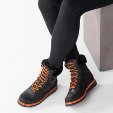 Pomar Winterstiefel PÄIVI GTX (VIVIANI-Leder, wasserdicht, Lammfell gefüttert) schwarz/orange Damen