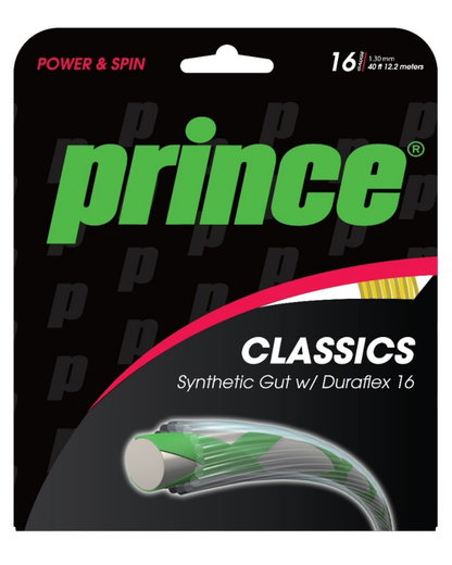 Besaitung mit Tennissaite Prince Synthetic Gut Duraflex gold
