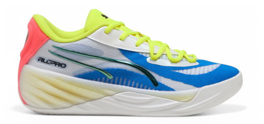 Puma Hallen-Indoorschuhe All-Pro Nitro (Basketball) 2025 weiss/blau/gelb Herren
