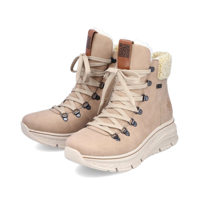 Rieker Winter Boots 48034-20 (Lace-up boots with lining and side zipper) sand beige Women