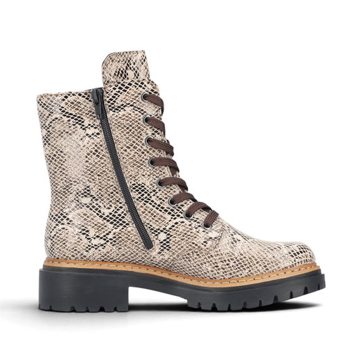 Rieker Winterstiefel Biker Boots 72627 (Schnürstiefel mit Innenfutter und seitlichen Reissverschluss) beige Damen