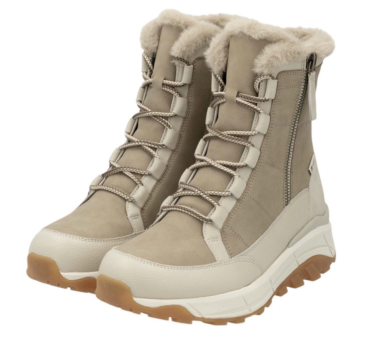 Rieker Winter Boots W0071-20 R-TEX (Lace-up boots with inner lining and side zip) beige-brown ladies