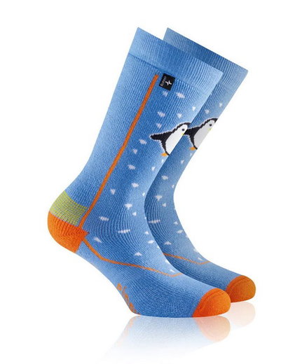 Rohner Winter Ski Sock Penguin (wool blend, high comfort) blue Kids - 1 Pair