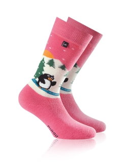 Rohner Winter-Skisocke Pinguin (Wollmischgewebe, hoher Tragekomfort) pink Kinder