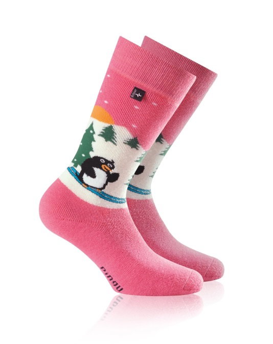 Rohner Winter Ski Sock Penguin (wool blend, high wearing comfort) pink Children