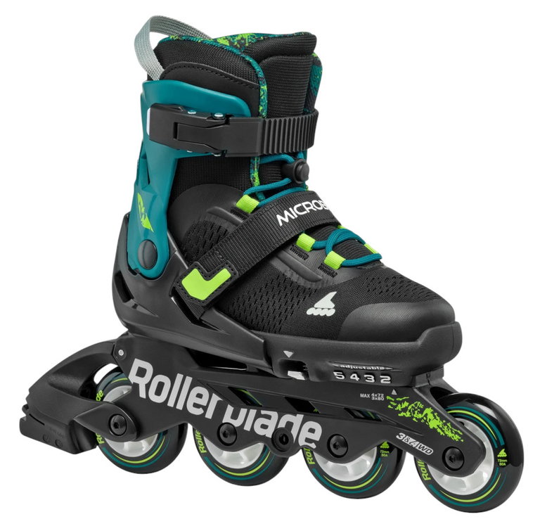 Rolki inline Microblade XT (kółka: 72mm/80A, łożyska: SG5) czarne/petrolowe/zielone dla dzieci
