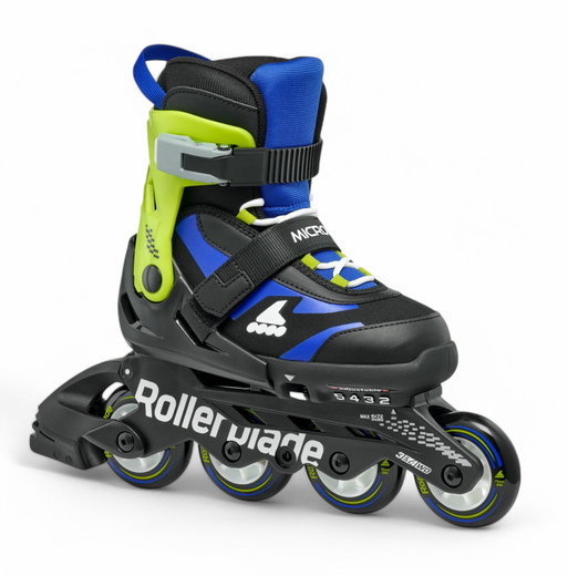 Rolki inline Microblade (kółka: 72mm/80A, łożyska: SG3) czarne/niebieskie dla dzieci