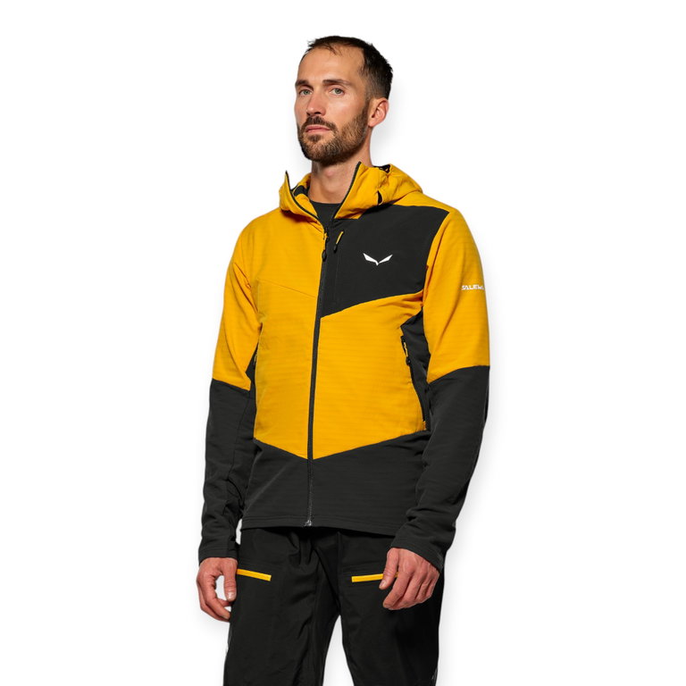 Kurtka polarowa Salewa Ortles Fleece Pro z kapturem (ciepła, 4-kierunkowy stretch, wiatroszczelna) złoto-żółta/czarna męska