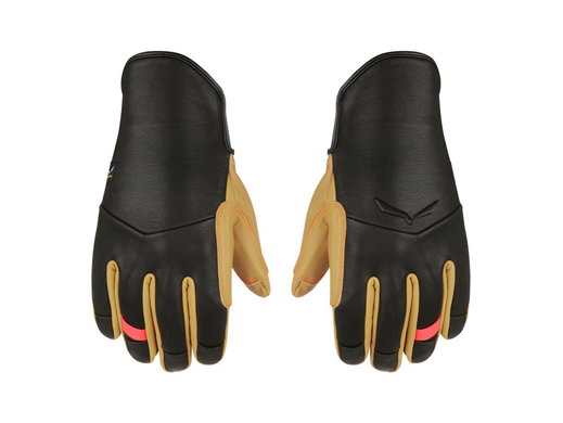 Salewa Winter Gloves (Full Leather Palm) Ortles AM - warm, windproof and breathable - black/yellow Women