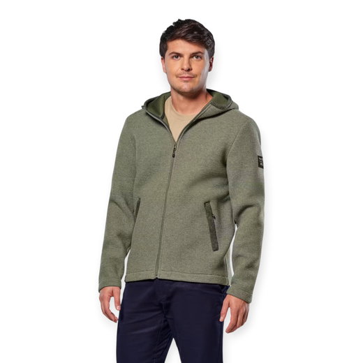 Salewa Fanes Sarner Full-Zip Wool Jacket (made from alpine wool knit, warm) dark green melange men's