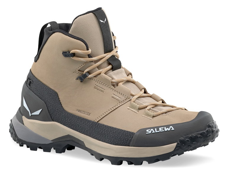 Salewa Wanderschuhe Puez Leather Mid Powertex (Trekking, Nubukleder, wasserdicht) sandbraun/onyx Damen