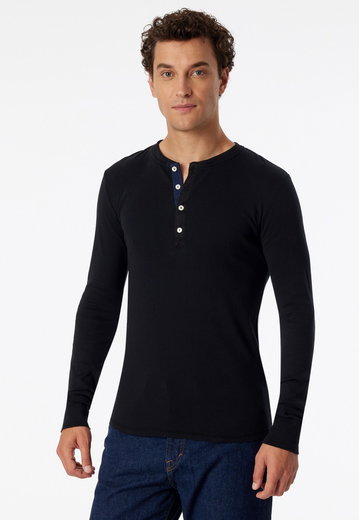 Schiesser Leisure Long Sleeve Shirt Revival Karl-Heinz Black Men's