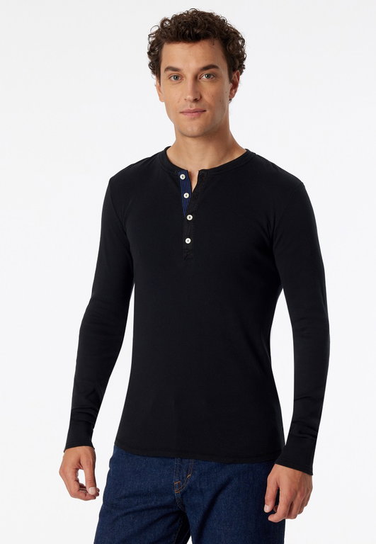 Schiesser Leisure Long Sleeve Shirt Revival Karl-Heinz Black Men's