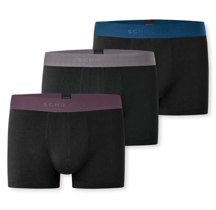 Schiesser Unterwäsche Boxershorts 95/5 Organic Cotton Webgummibund schwarz mit blau/taupe/lila Herren - 3 Stück