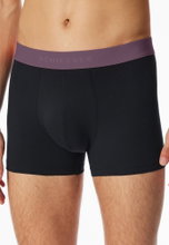 Schiesser Underwear Boxer Shorts 95/5 Organic Cotton Woven Elastic Waistband Black with Blue/Taupe/Purple Men's - 3 Pieces