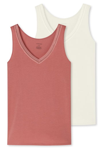Schiesser Unterwäsche Tank-Top Trägertops Cotton Lace beige/sienarot Damen - 2er Pack