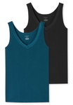 Schiesser Unterwäsche Tank-Top Trägertops Cotton Lace petrol/schwarz Damen - 2er Pack